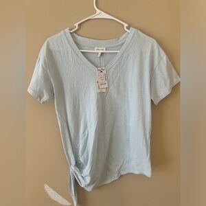 Ella Moss Sky Blue Striped Short Sleeve Top